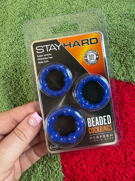 Stay Hard - Beaded Cock Rings - Set of 3: Blue