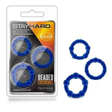 Stay Hard - Beaded Cock Rings - Set of 3: Blue